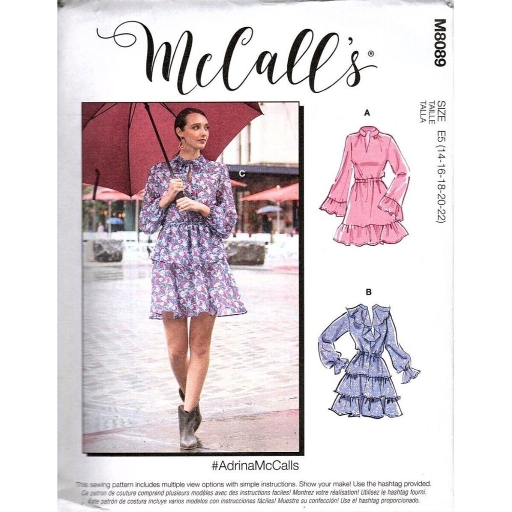 McCalls M8089 Misses 14 to 22 Tiered Skirt Pullover Dress Uncut Sewing Pattern